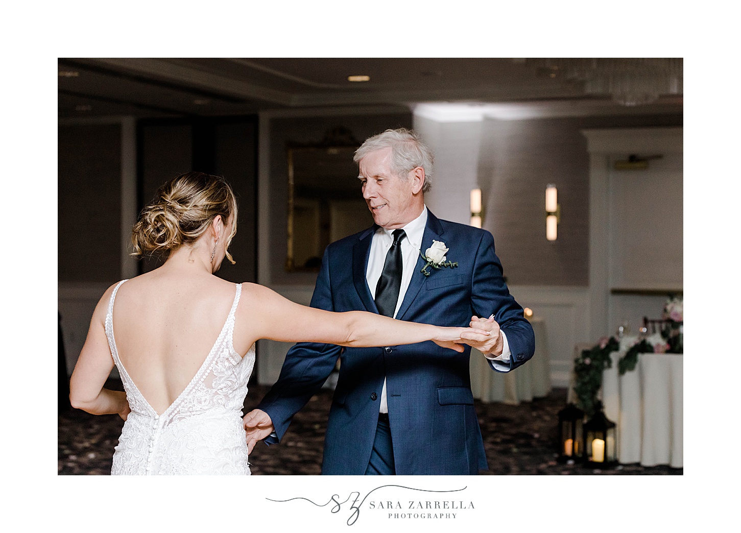 bride dances with father during Newport RI wedding reception