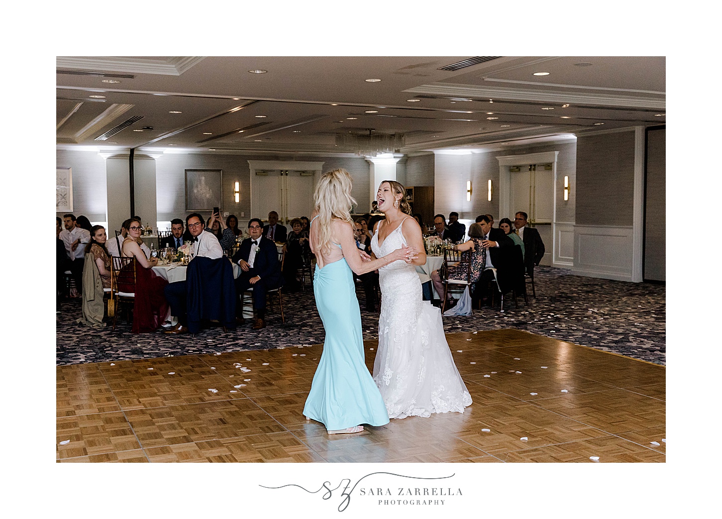 bride and mother dance during Newport RI wedding reception