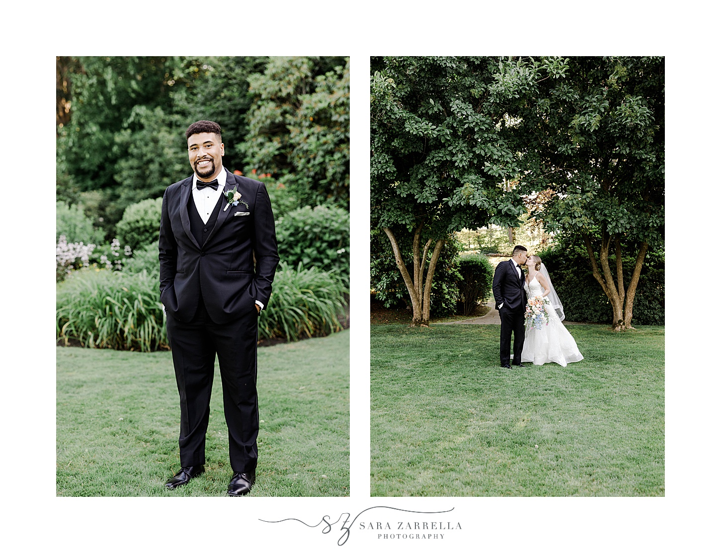 groom stands on lawn with hands in pocket of black suit at Glen Manor House