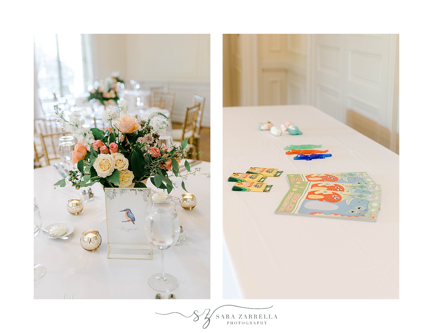 wedding reception in Rhode Island with pastel flowers 