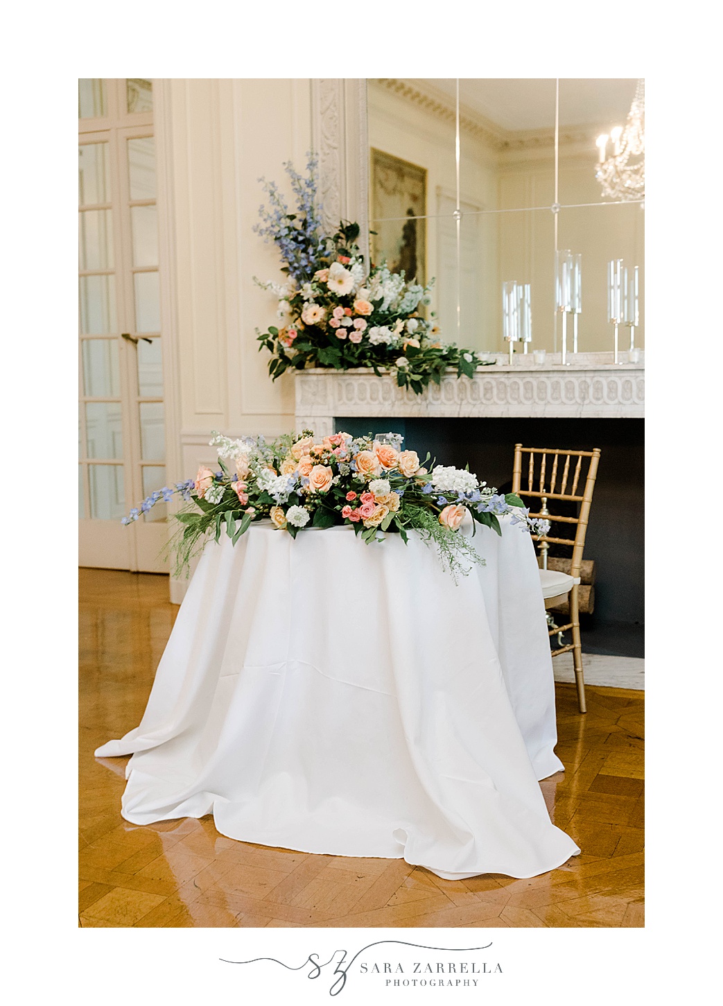 sweetheart table at Glen Manor House with pastel flowers 
