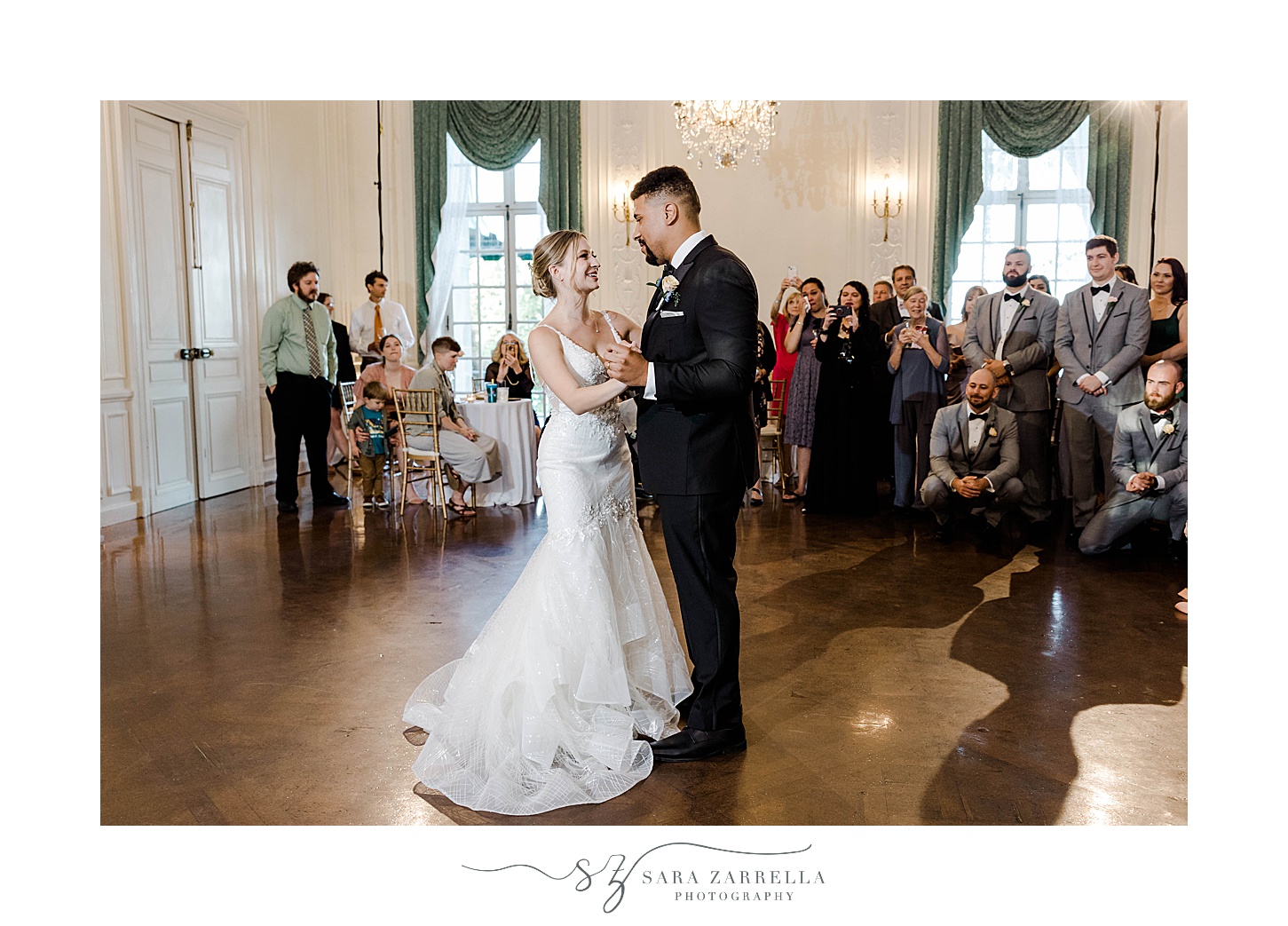 newlyweds have first dance during Portsmouth RI wedding reception
