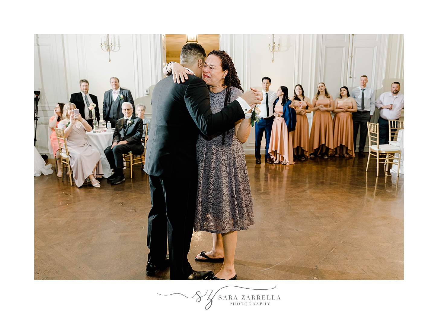 groom and mother dance during Portsmouth RI wedding reception