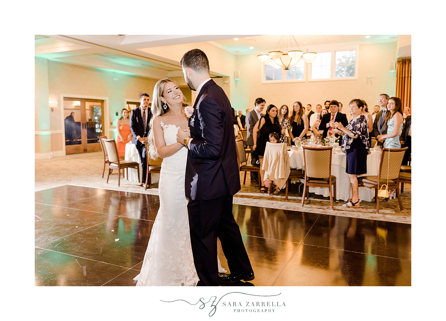 bride and groom have first dance during Stonington CT wedding reception