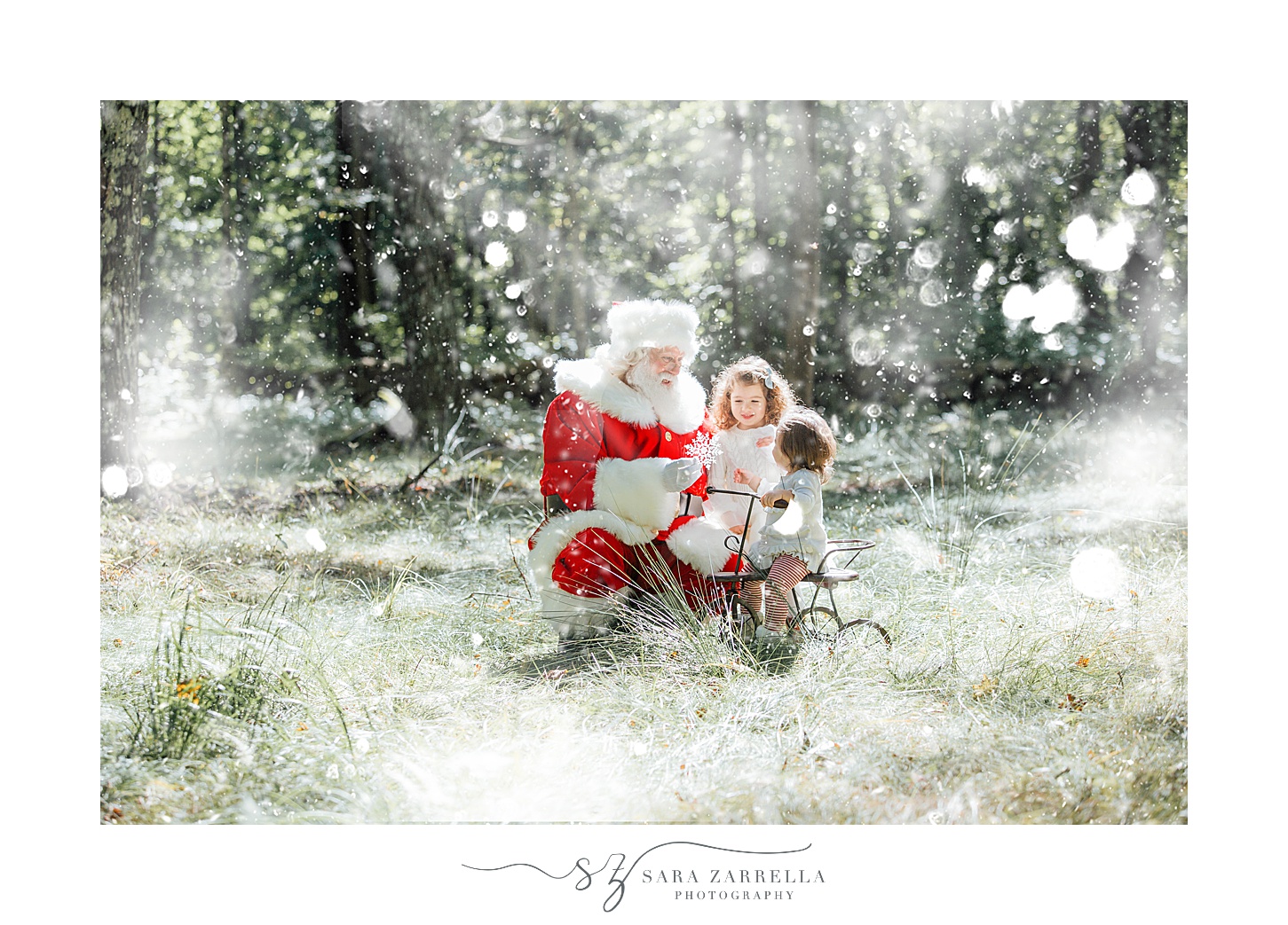 Santa talks with children during Christmas mini sessions in Rhode Island