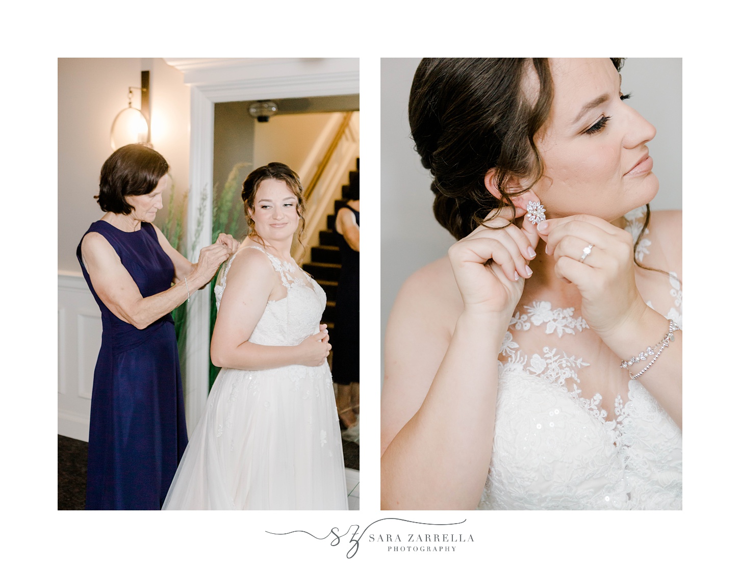 bride prepares for wedding day at Harbor Lights with mother