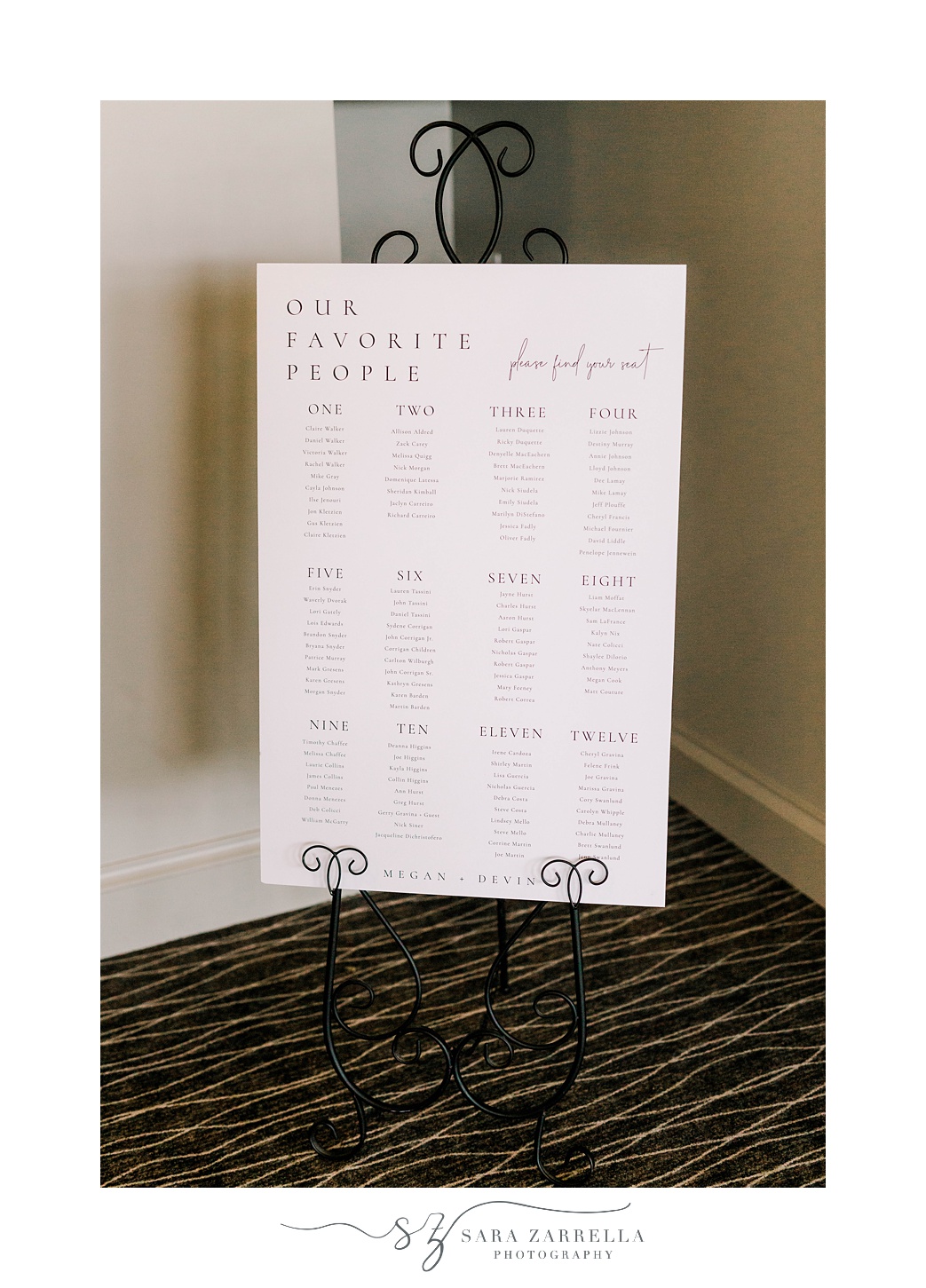 seating chart for wedding reception at Harbor Lights