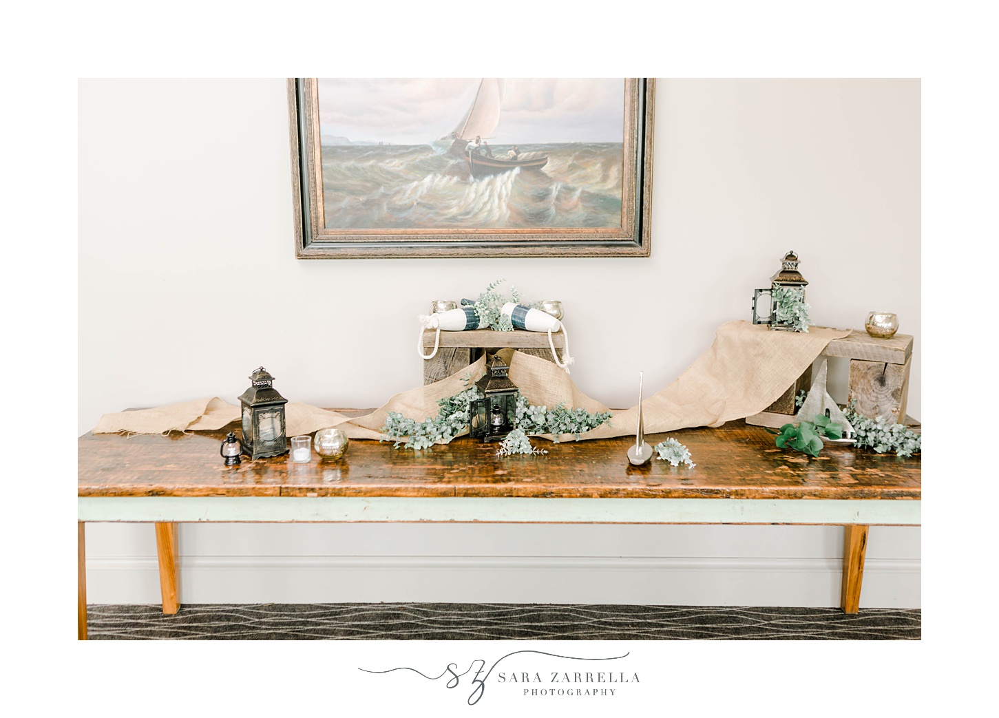 wedding table with white and green flowers during Warwick RI