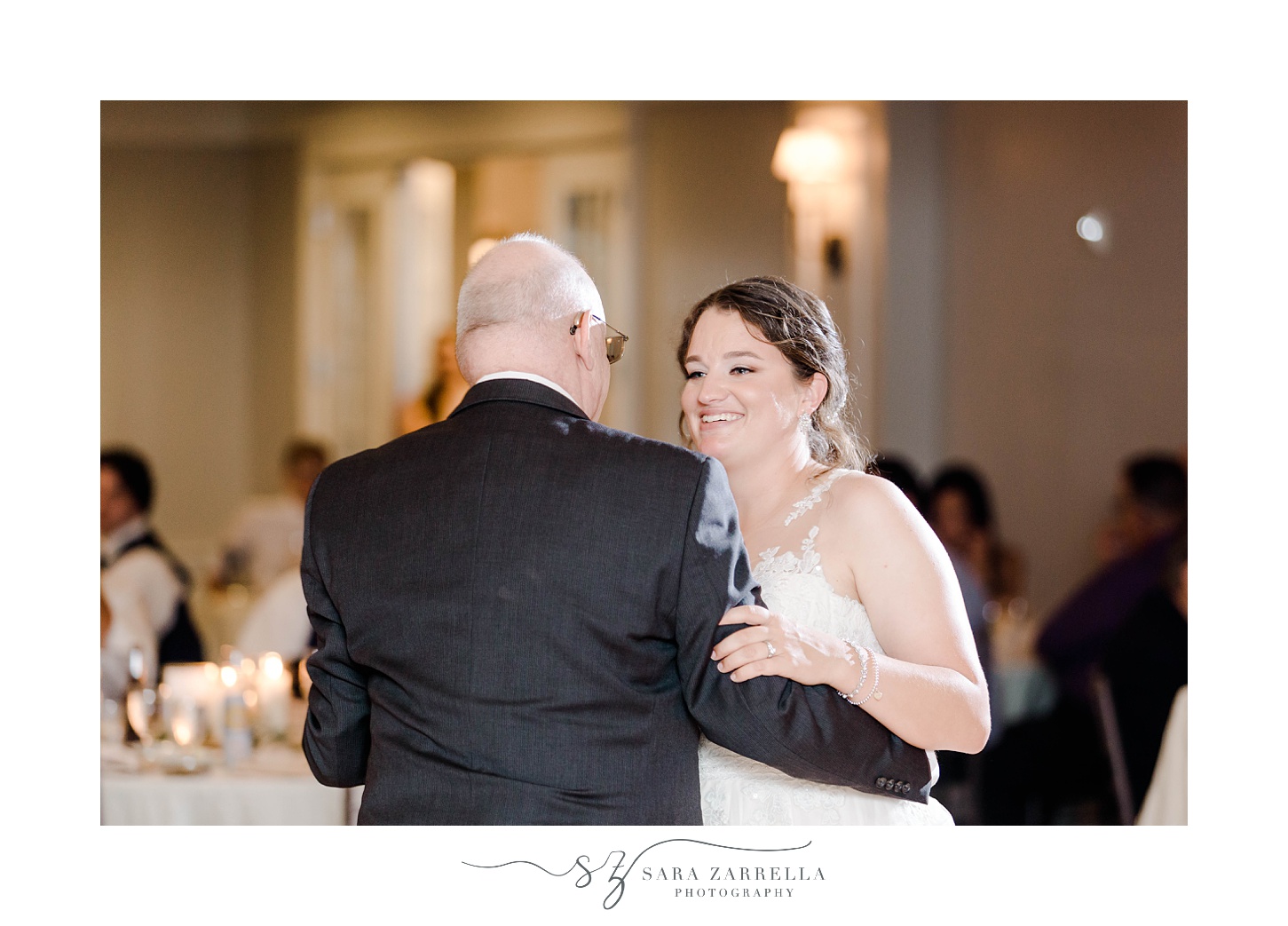 bride dances with father during wedding reception in Warwick RI