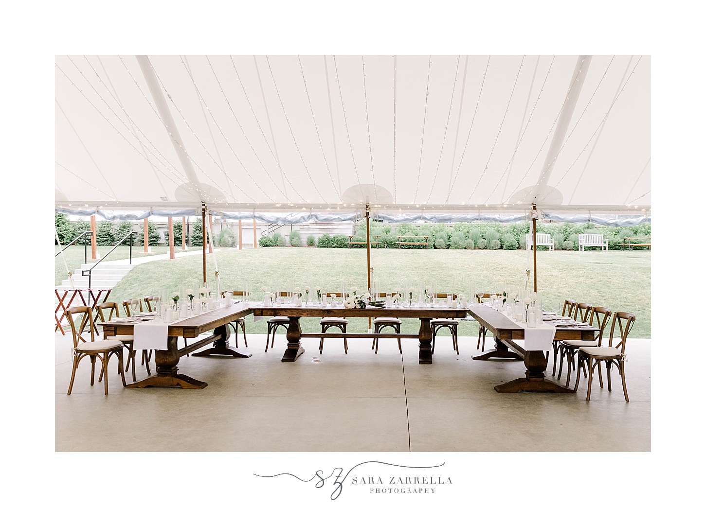 rectangle tables under tent for reception at Shepard's Run