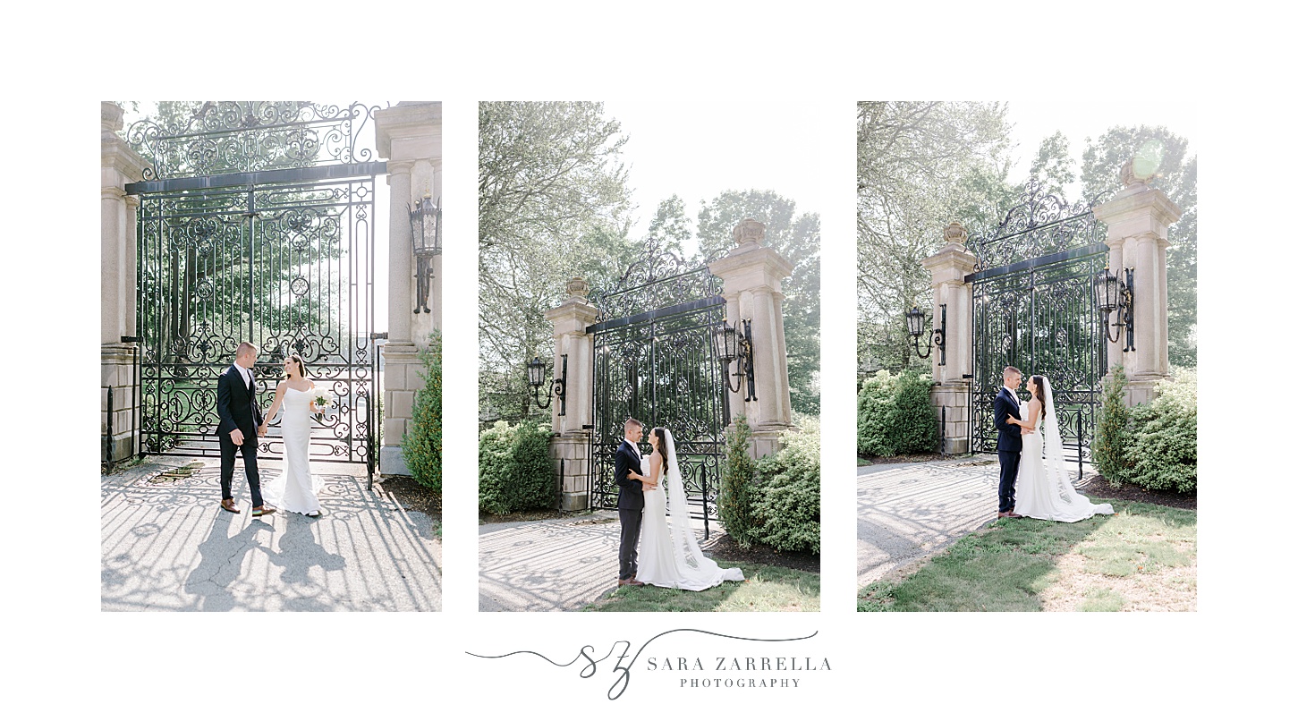 newlyweds walk in front of historic home in Newport RI