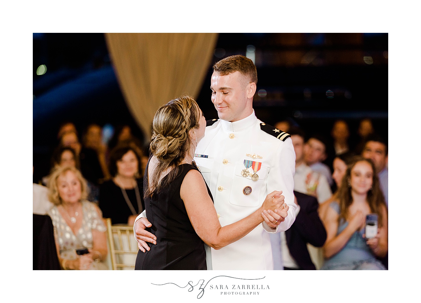 groom and mother dance during Regatta Place wedding reception
