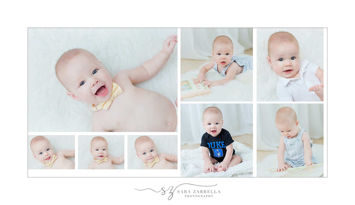 baby's first year Storybook album featuring maternity session, newborn, holiday milestones and  cake smash designed by Sara Zarrella Photography, RI family photographer 