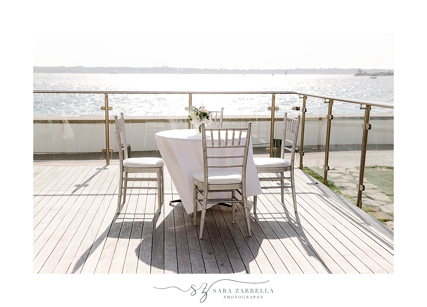 table sits on patio at Newport Harbor Island Resort