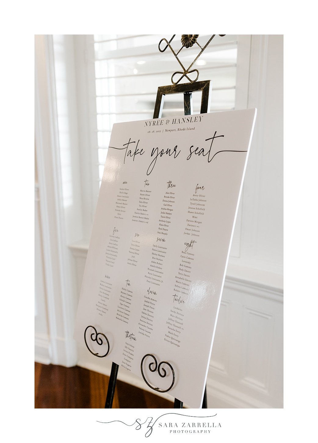 seating chart for weekday wedding at OceanCliff Hotel