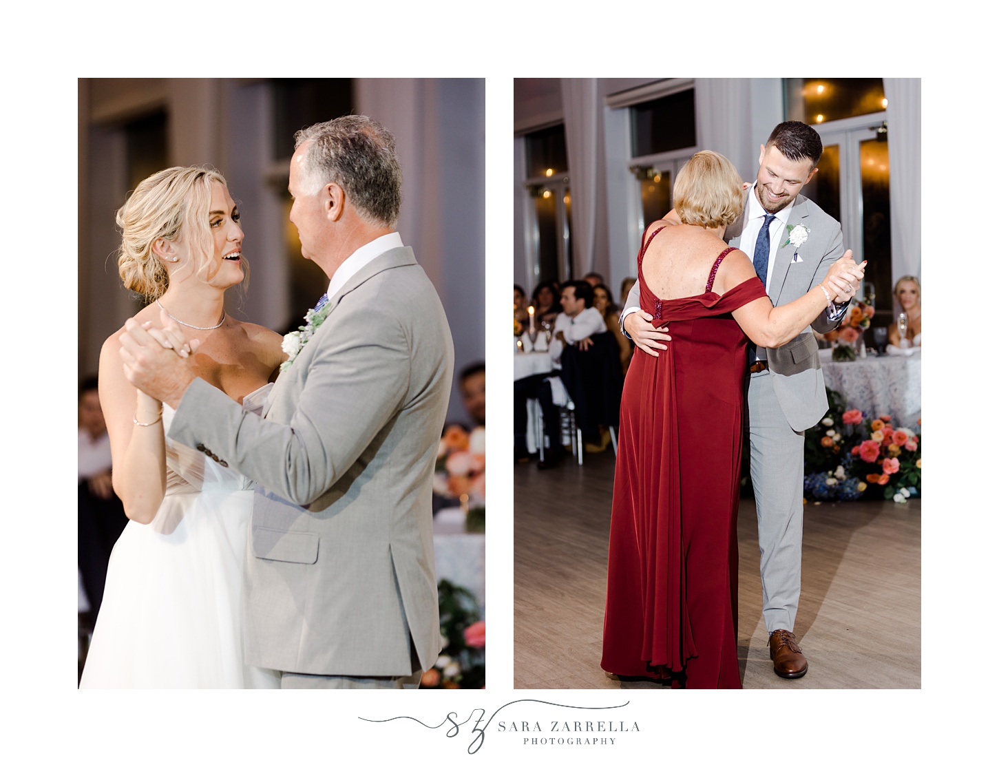 bride and groom dance with parents during Newport RI wedding reception 
