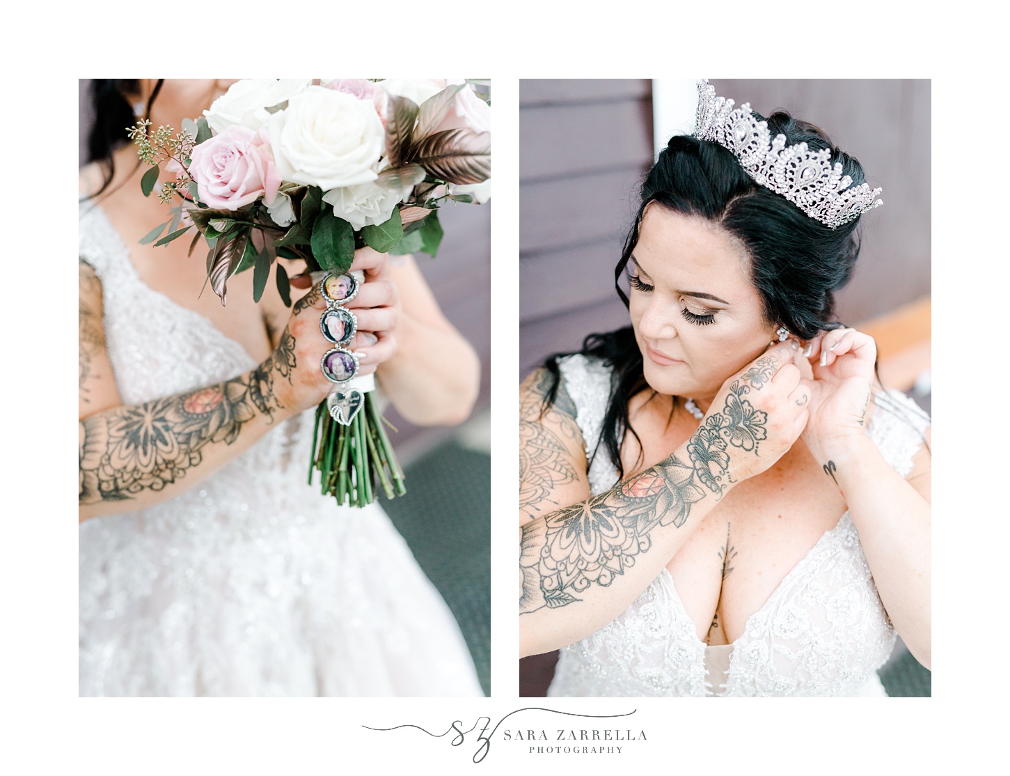 bride adjust earrings during prep for Blissful Meadows wedding