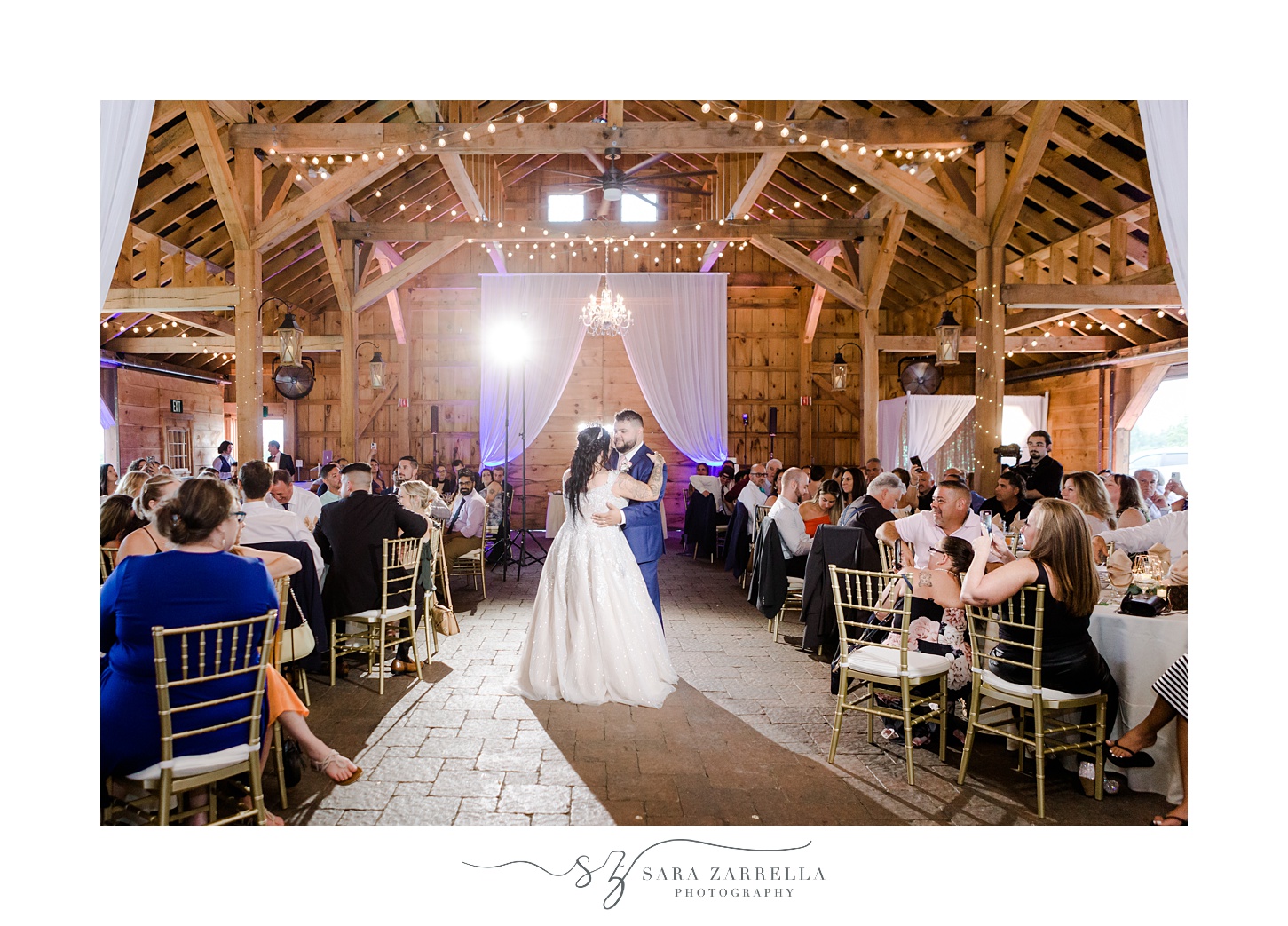 bride and groom dance during wedding reception Pavilion at Blissful Meadows