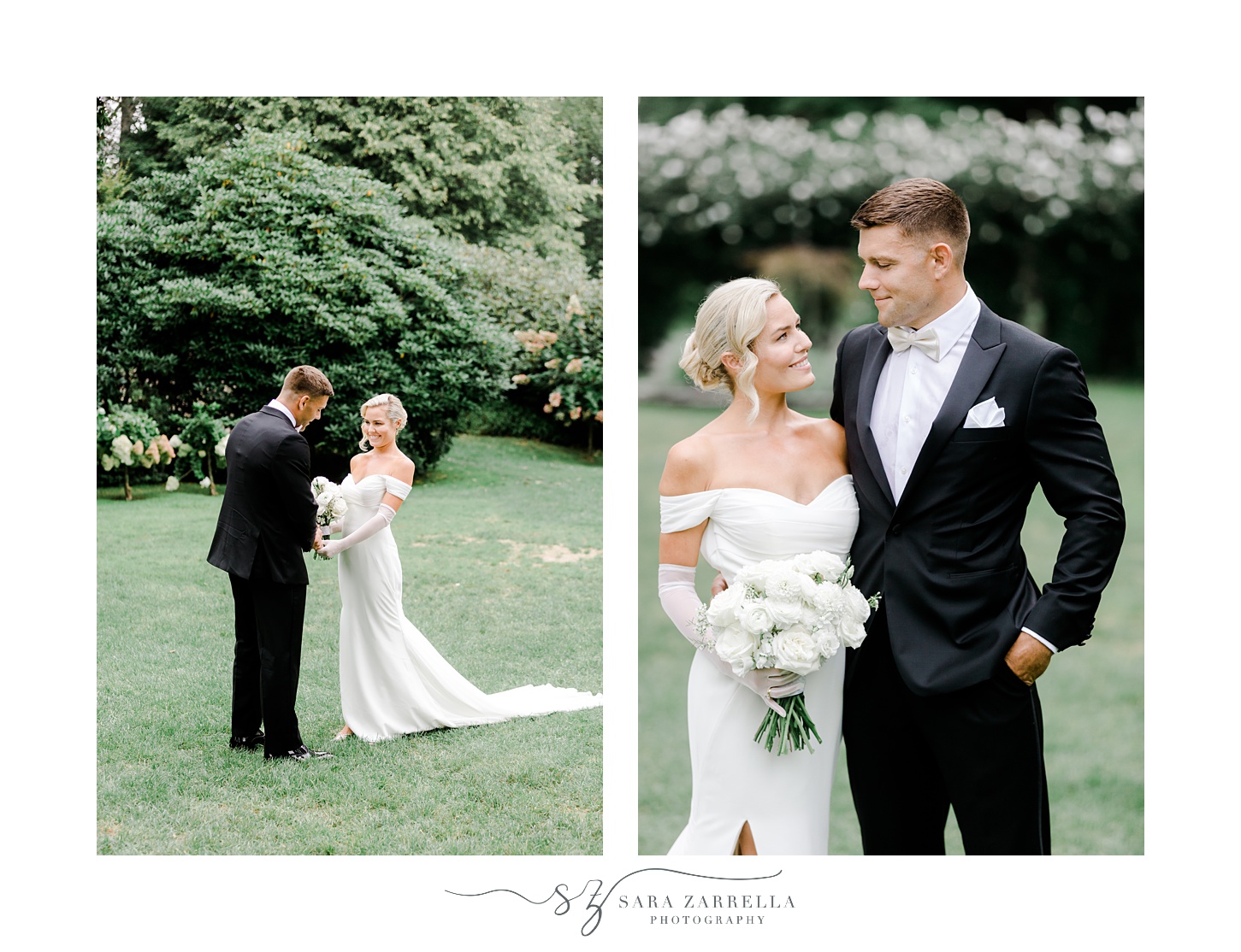 newlyweds hug on lawn at Glen Manor House during French chateau inspired wedding day