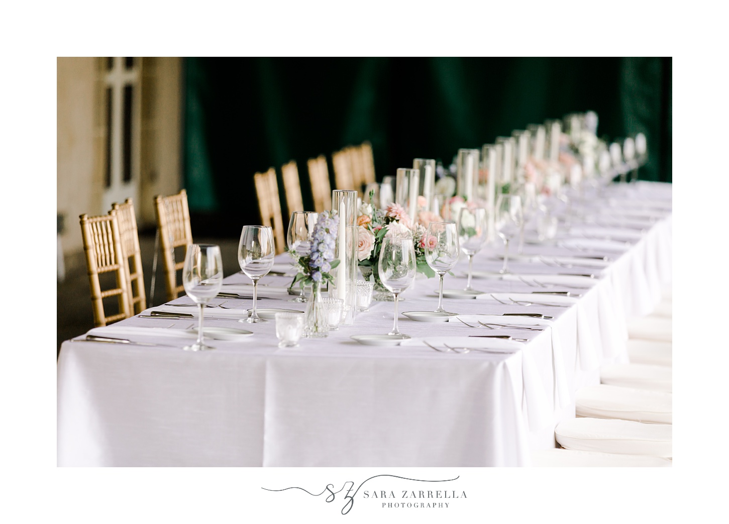 long family style seating for reception at Glen Manor House