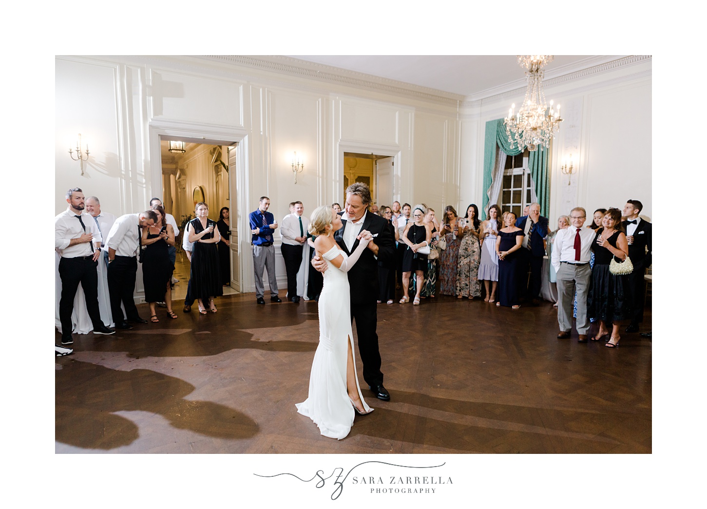 bride dances with father during Portsmouth RI wedding reception