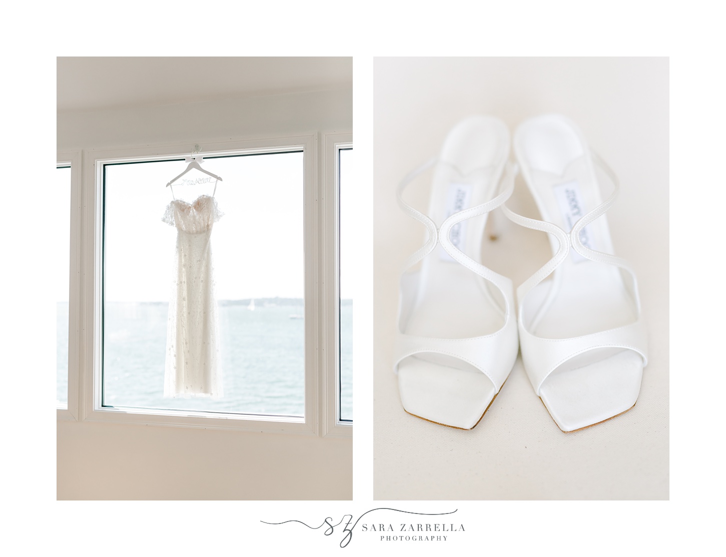 bride's wedding dress and shoes for summer wedding at Belle Mer Island House