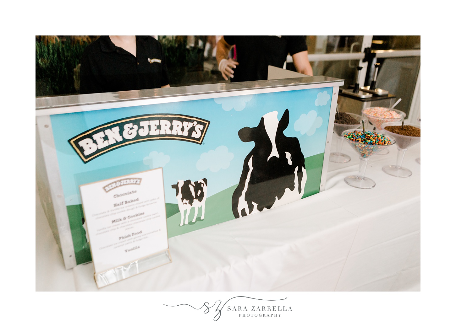 Ben & Jerry's ice cream bar for wedding reception at Belle Mer Island House