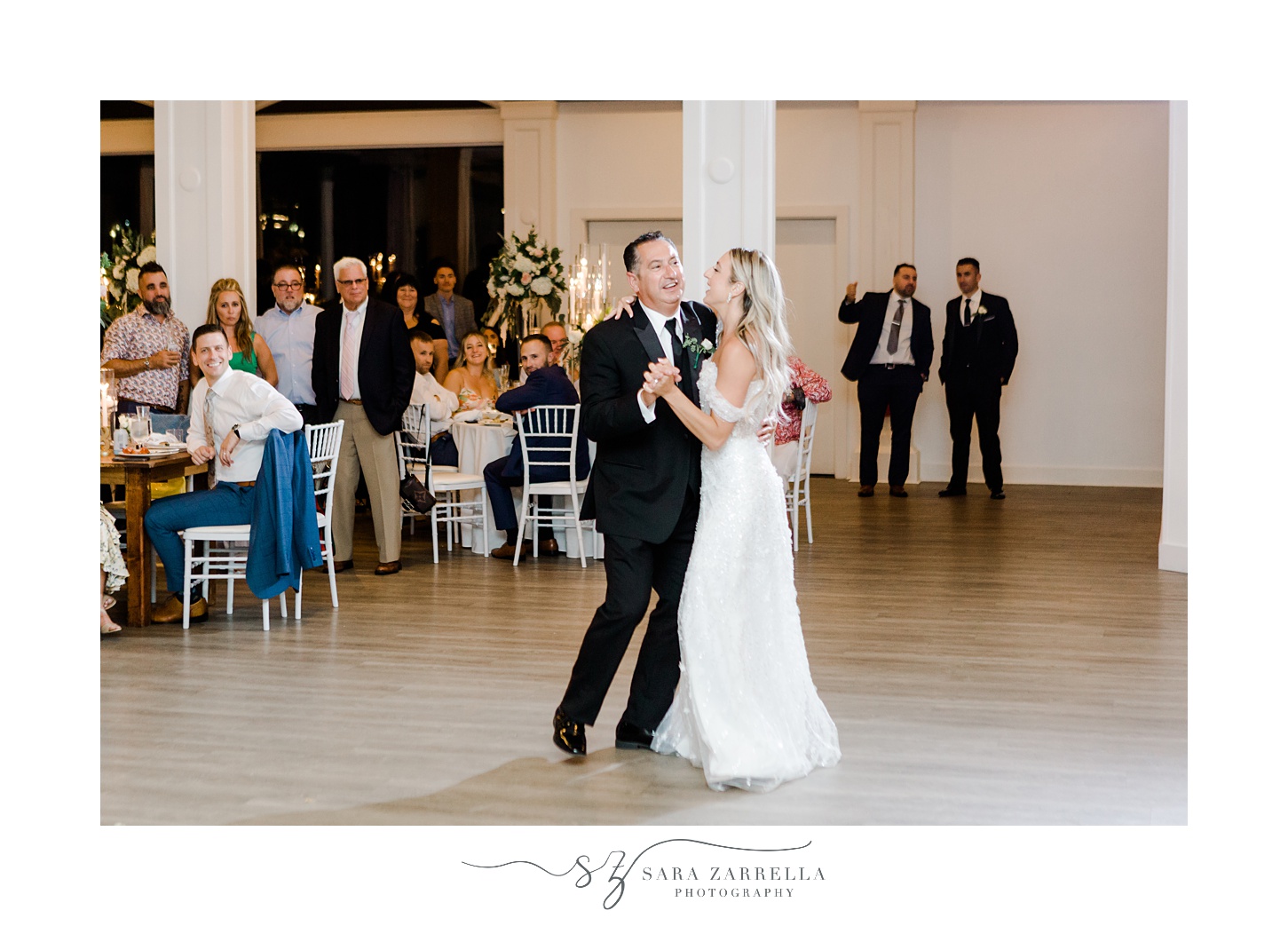 bride dances with father during Newport RI wedding reception 
