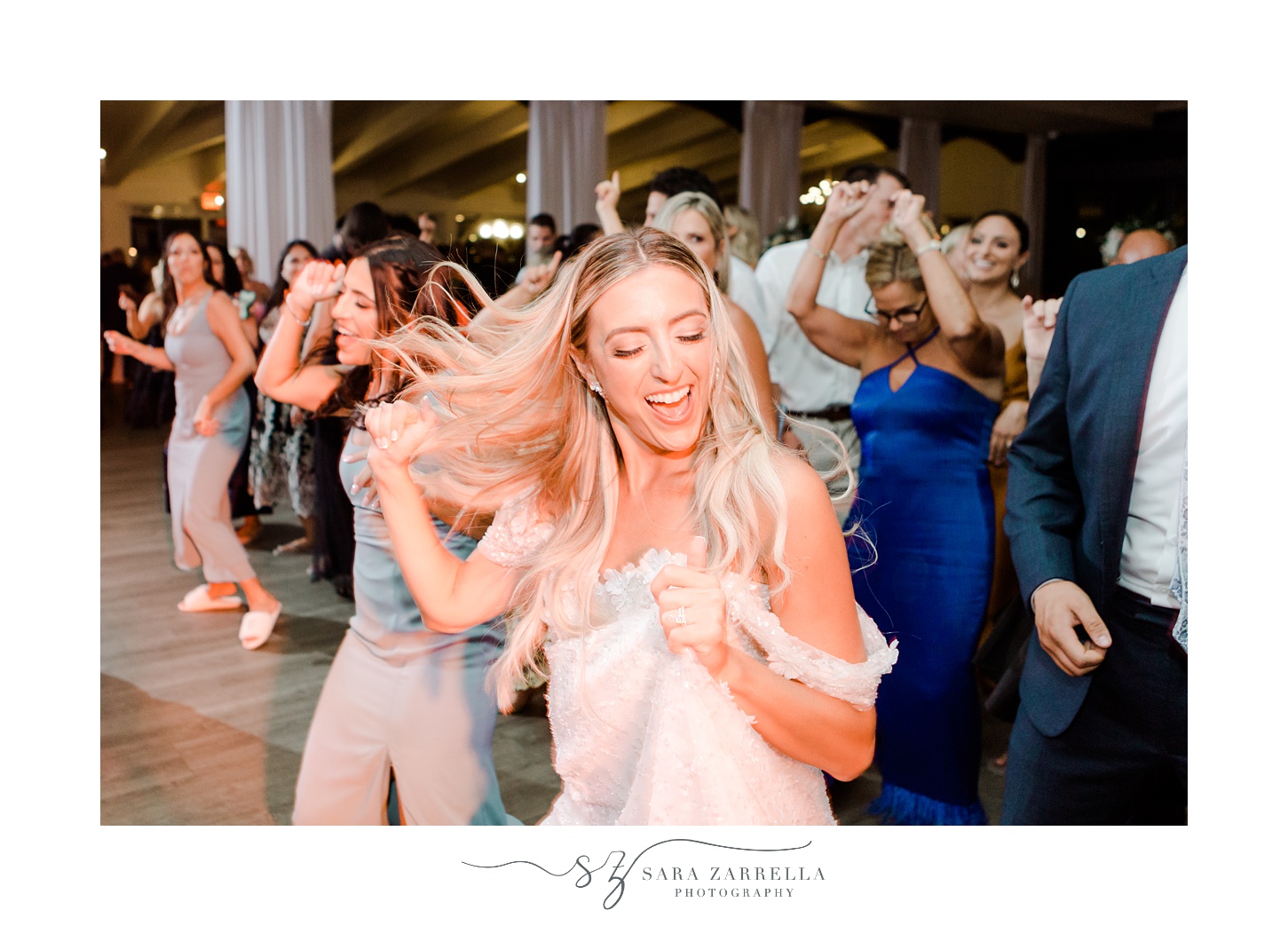 bride twirls on dance floor of Newport RI wedding reception 