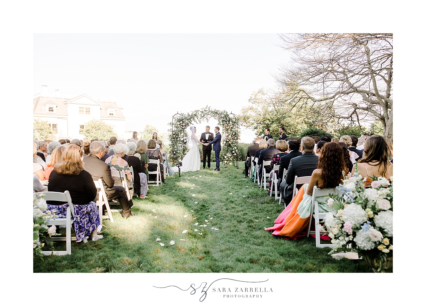 garden wedding ceremony on lawn at the Chanler
