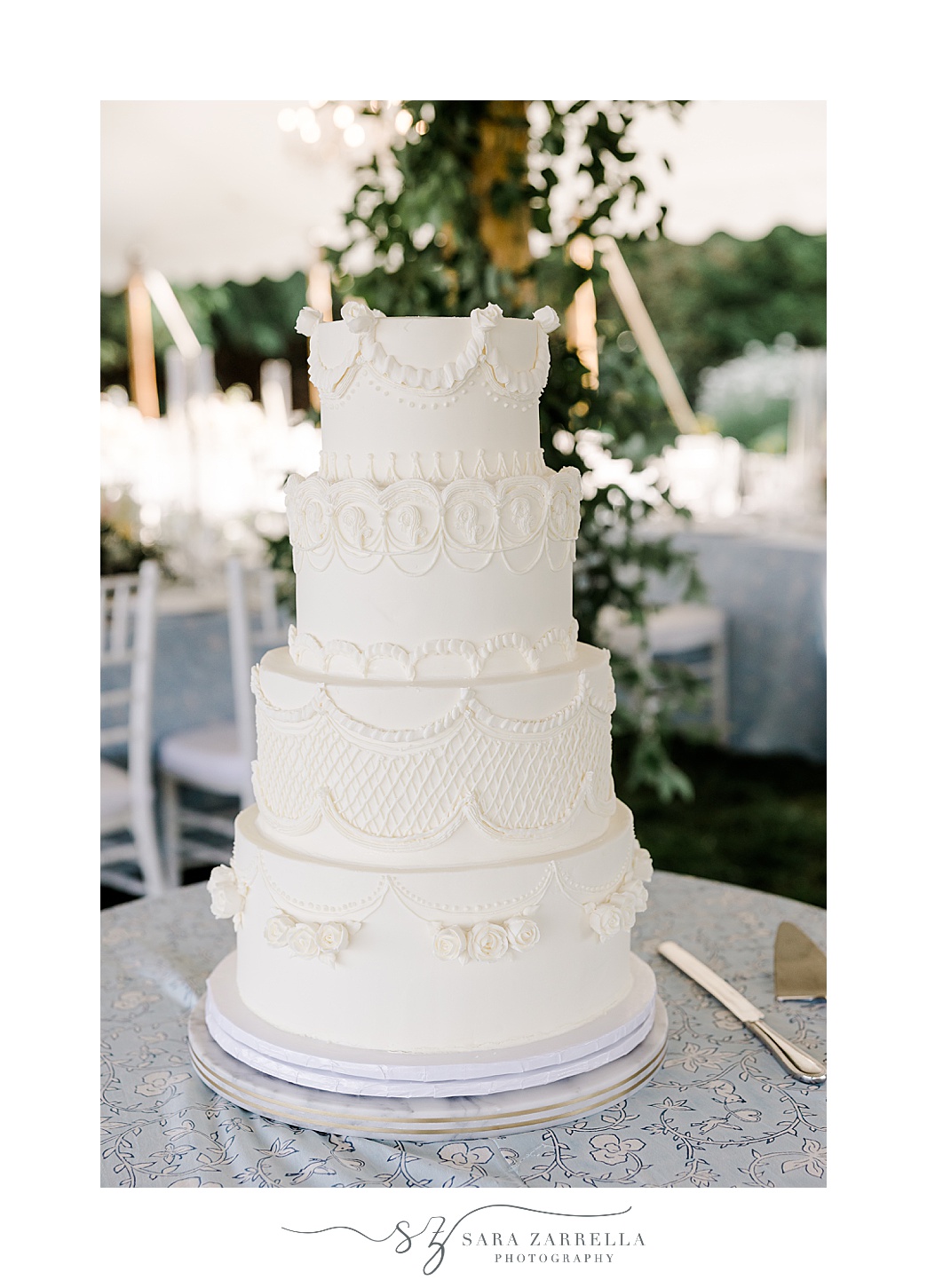tiered wedding cake with ivory icing at the Chanler