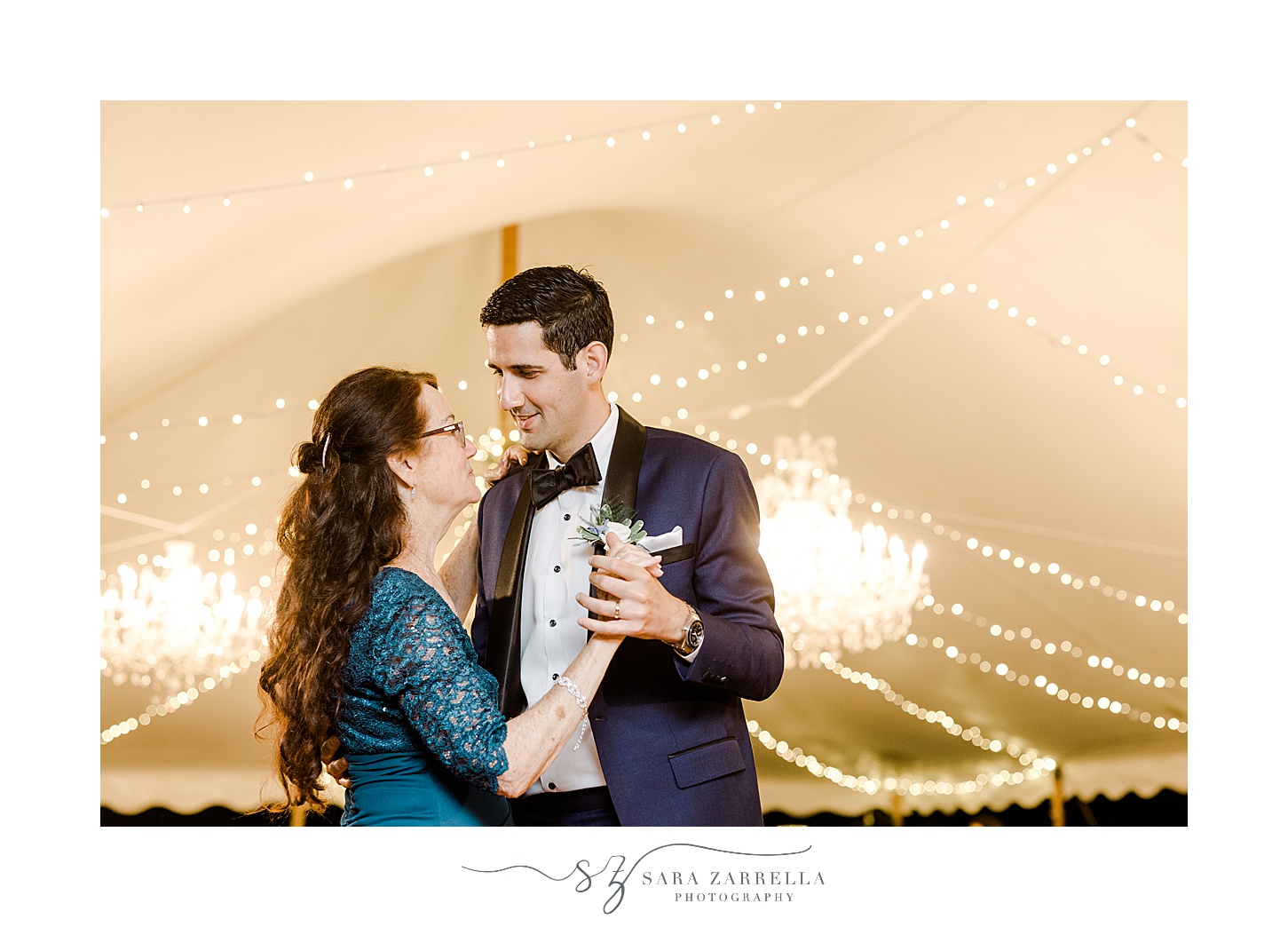 groom and mom dance under tent at the Chanler