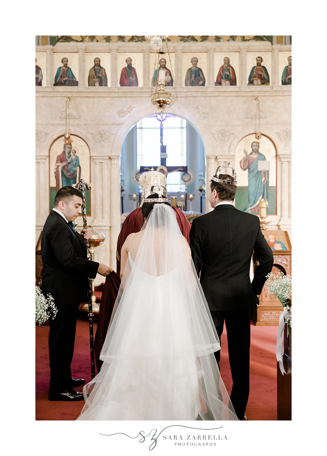 crowning during traditional Greek Orthodox ceremony inside Saint Mary Antiochian church