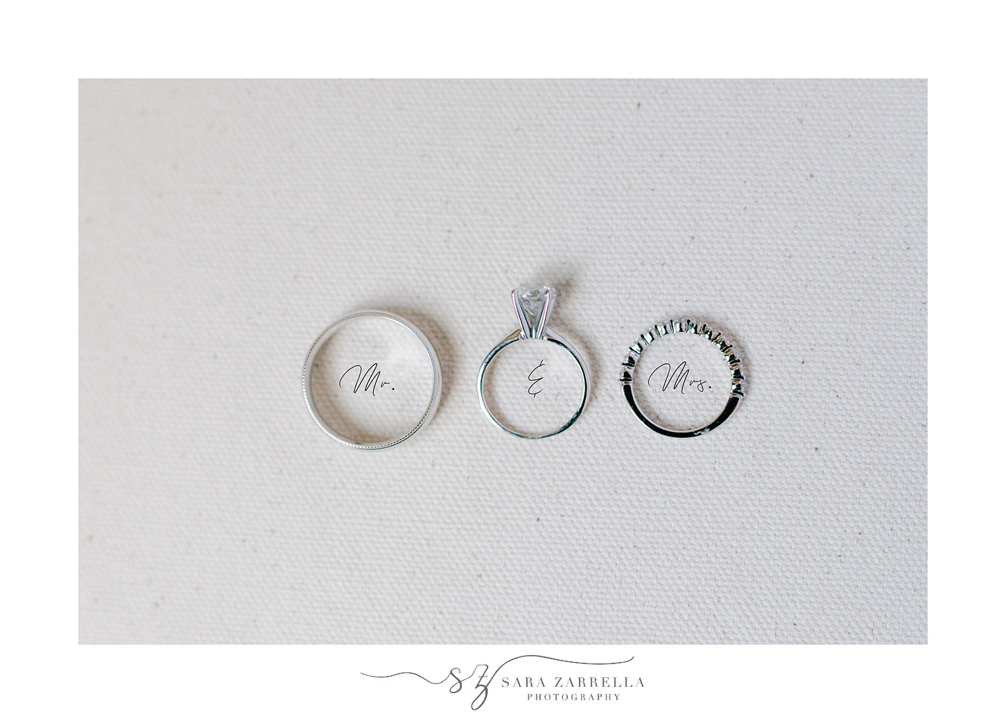 three silver wedding rings on mr and mrs font 