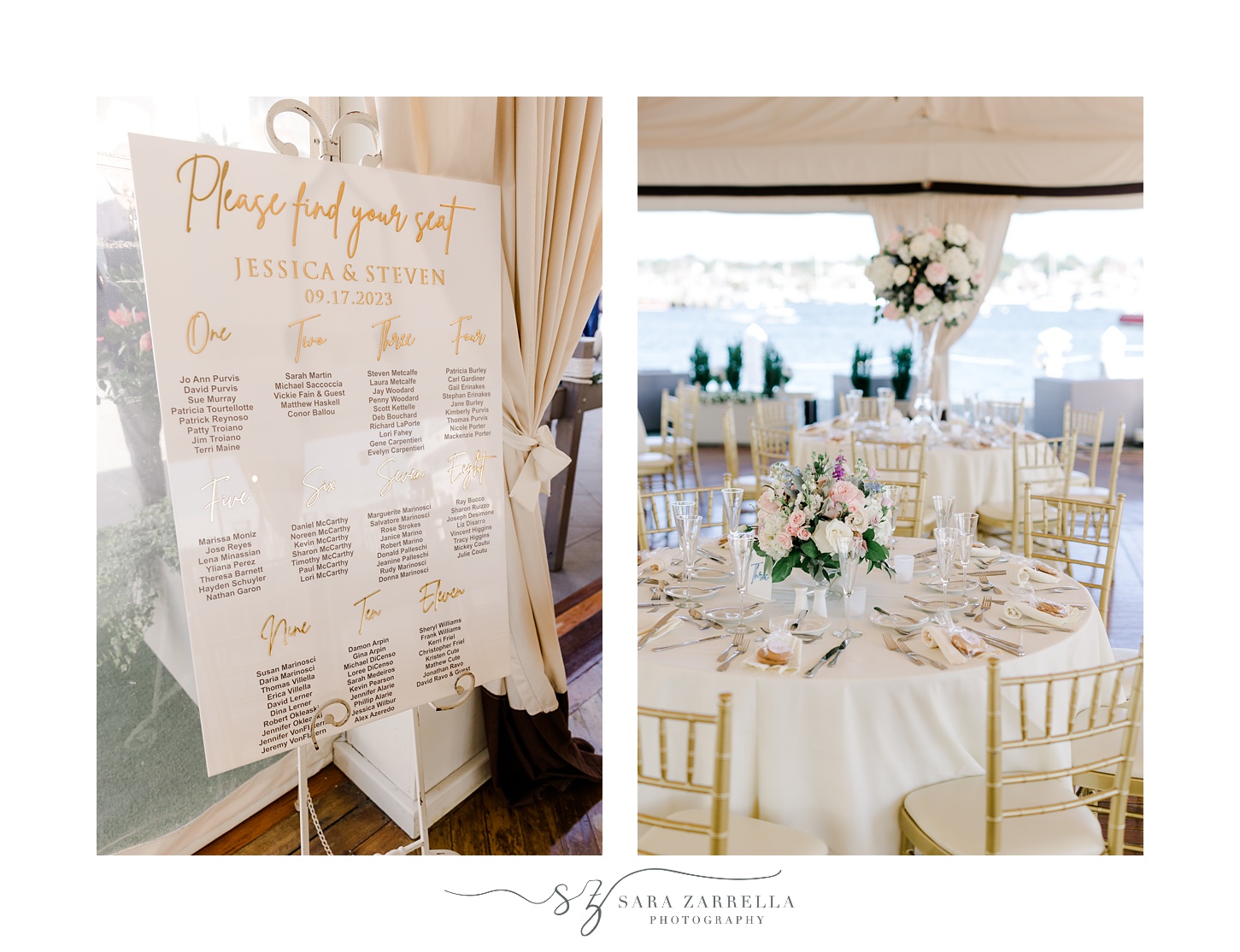 wedding reception with pink, white and gold details at Regatta Place