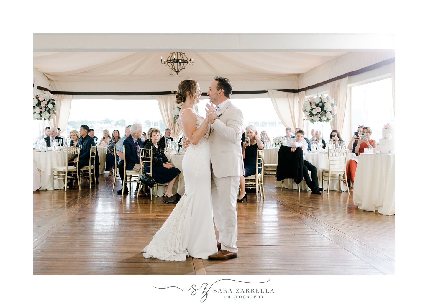 newlyweds dance under tent during Newport RI wedding reception
