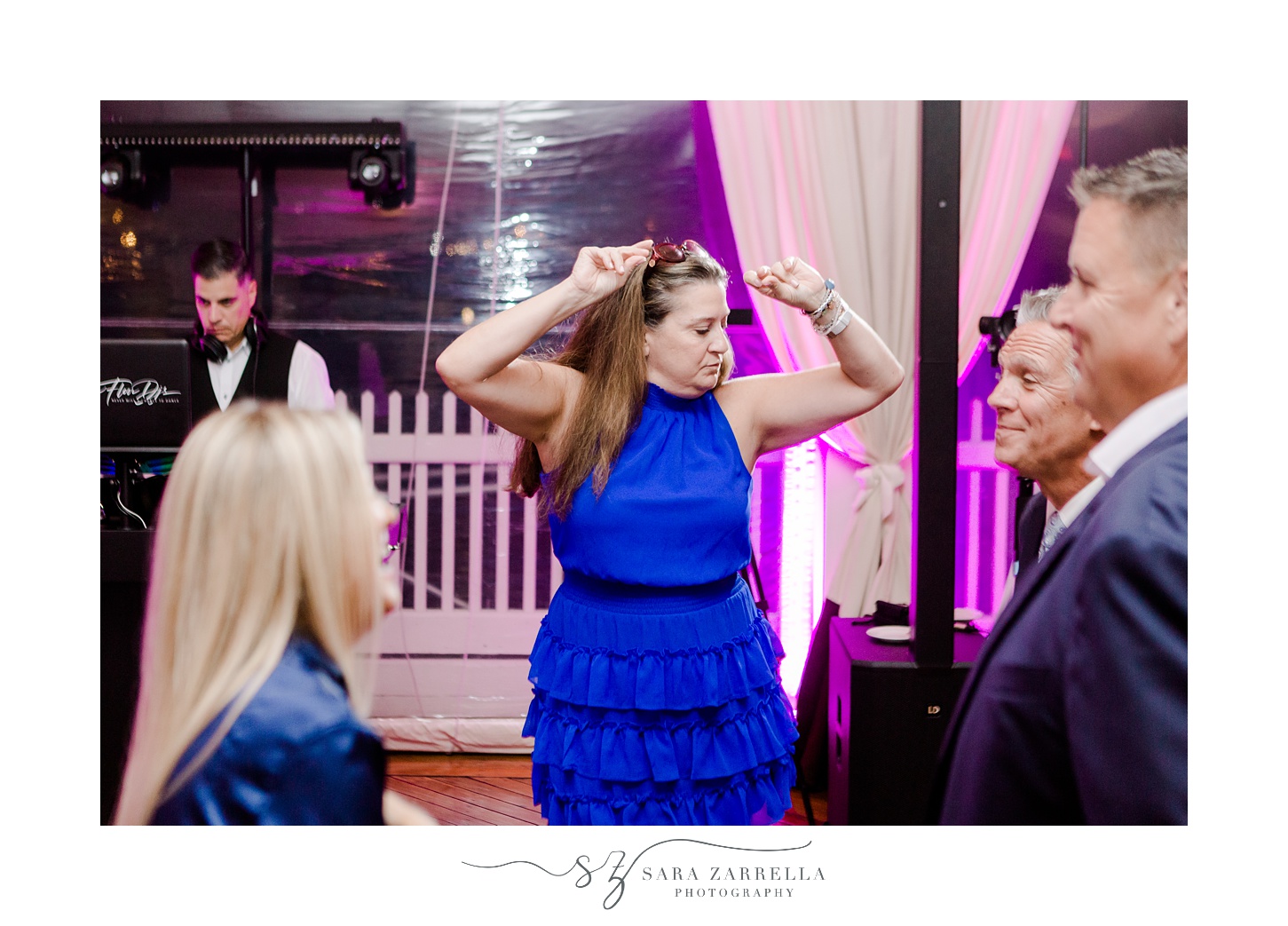 wedding guests dance during Newport RI wedding reception