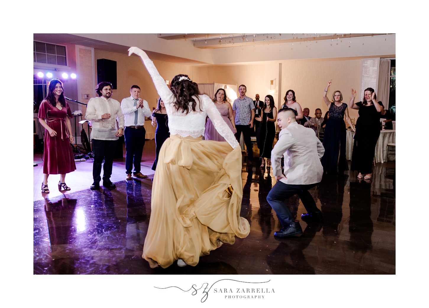 bride and groom dance during Rhode Island wedding reception 