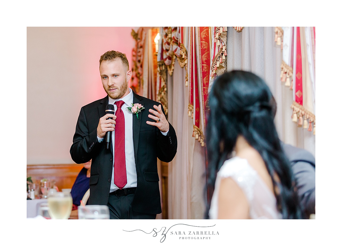 father gives speech during Bristol RI wedding reception 