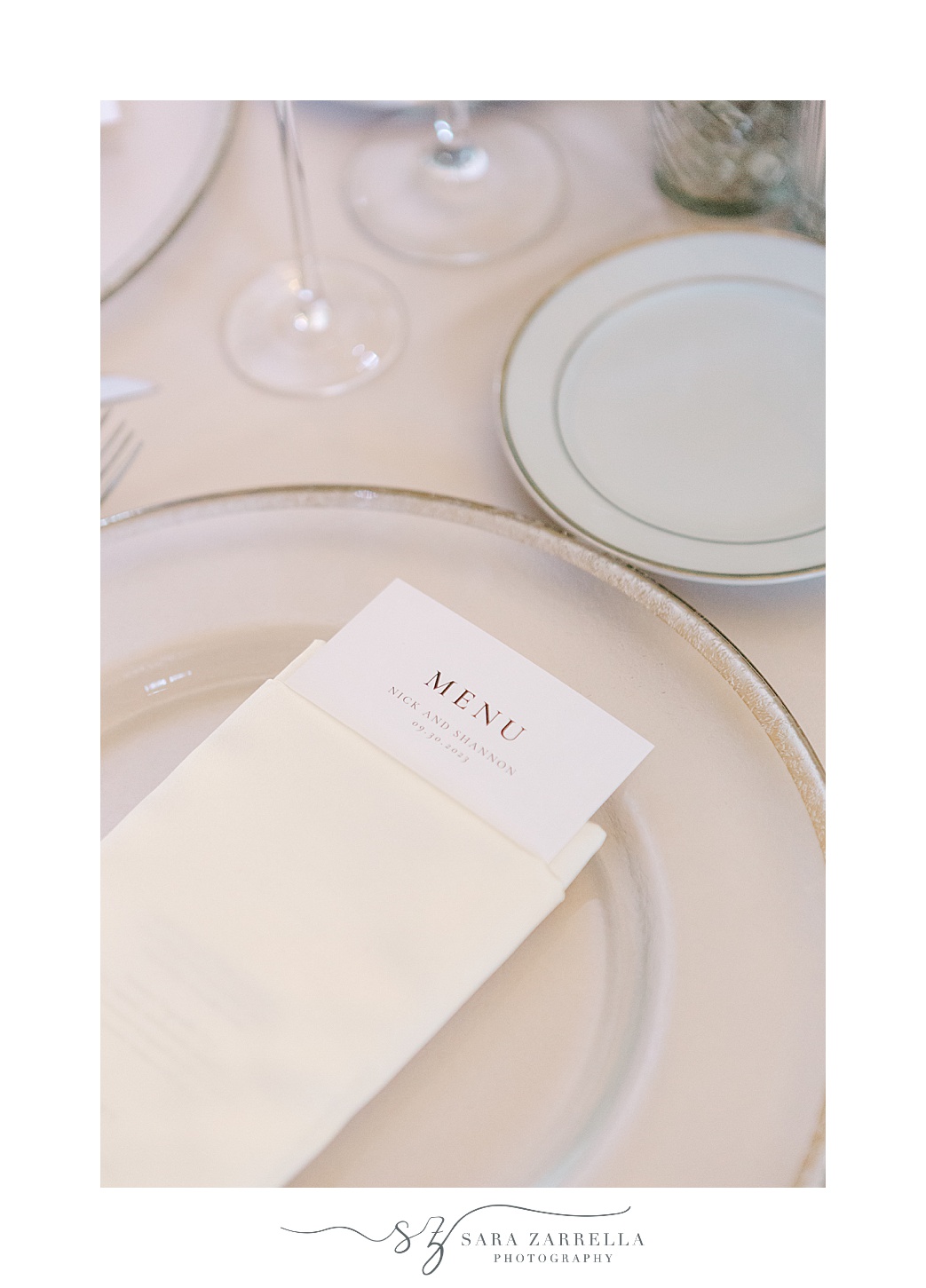 place setting with glass plates at Rosecliff Mansion