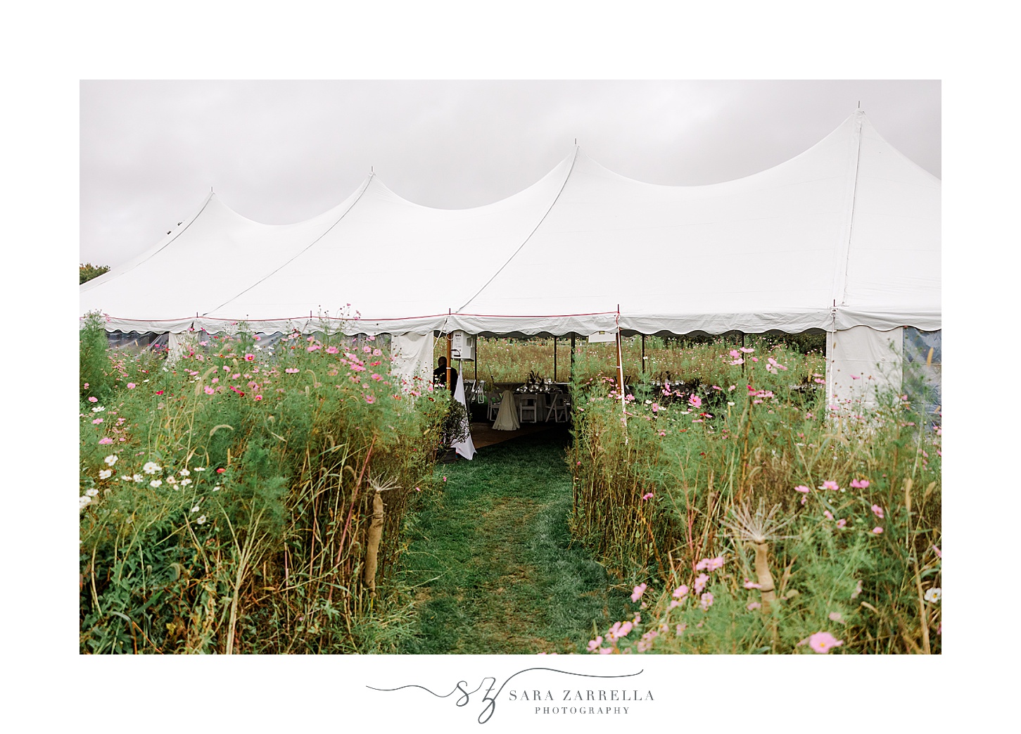 tented wedding reception on lawn of Rhode Island private residence