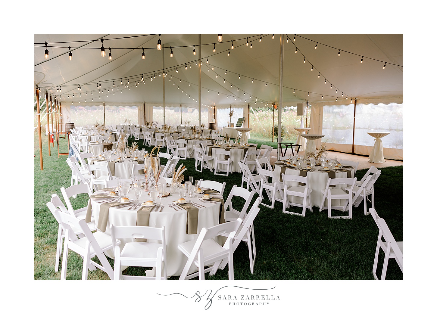 tented reception on lawn of Rhode Island private residence