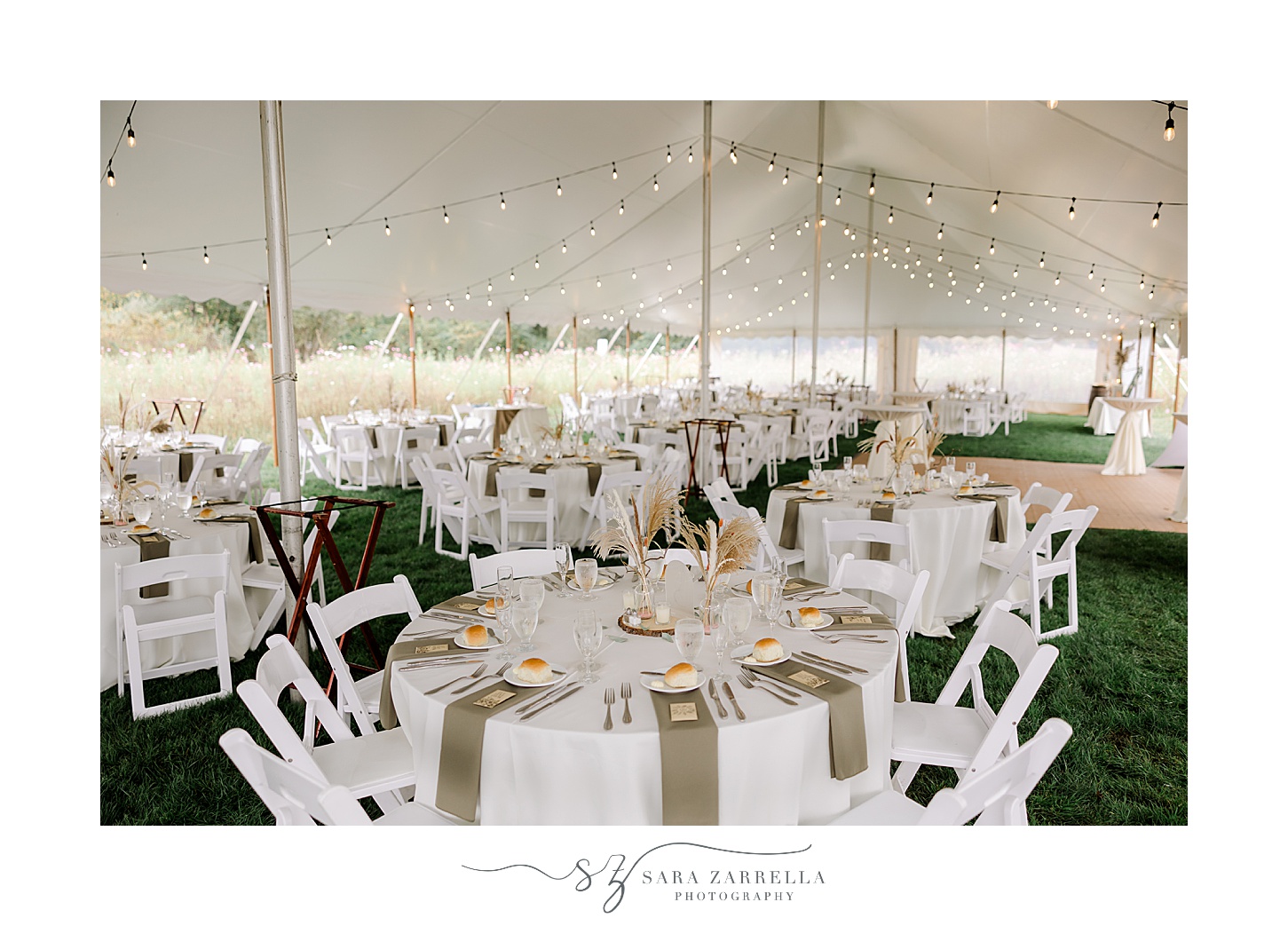 inside tented reception on lawn of Rhode Island private residence