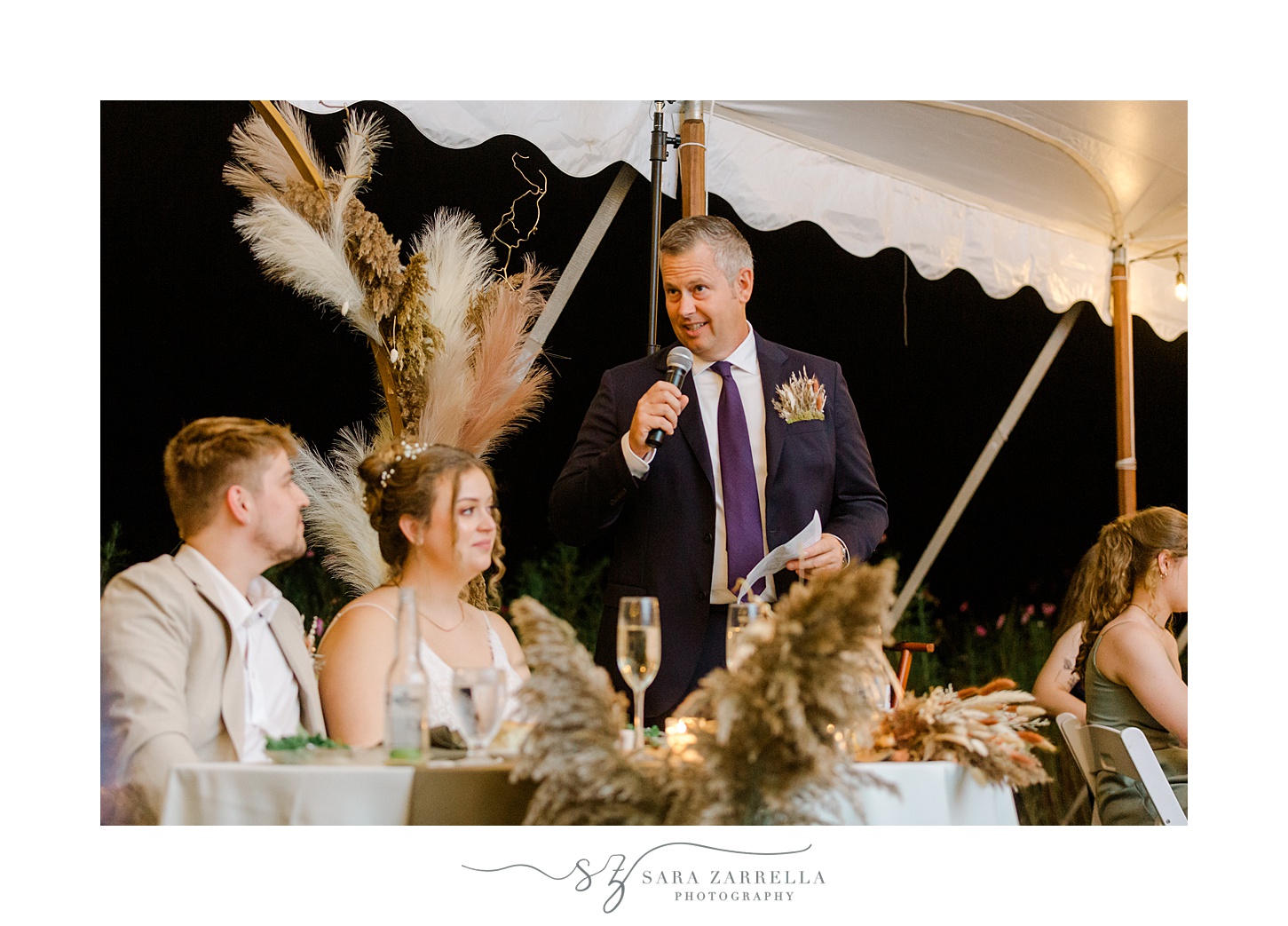 father gives speech to bride and groom at Rhode Island wedding reception