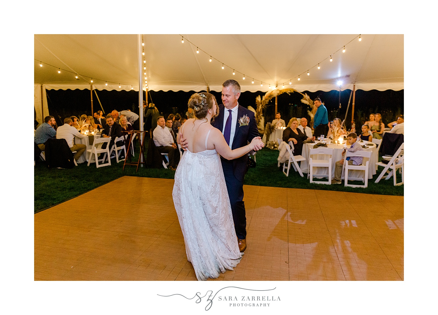father dances with bride during Rhode Island wedding reception