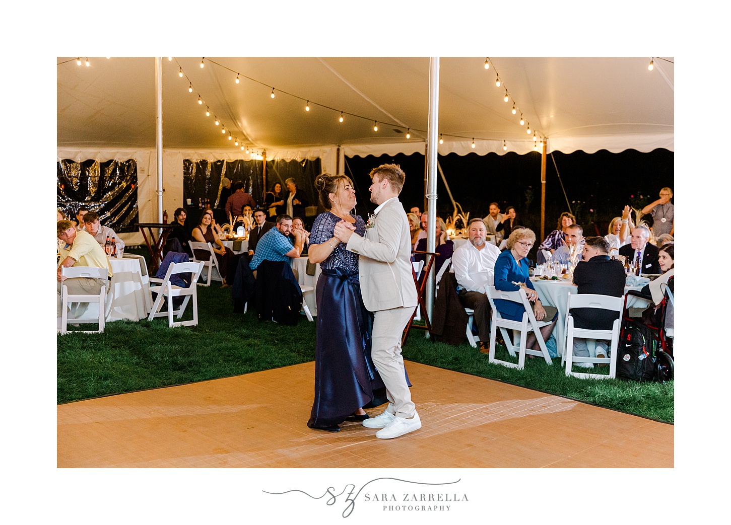 groom and mom dance during Rhode Island wedding reception