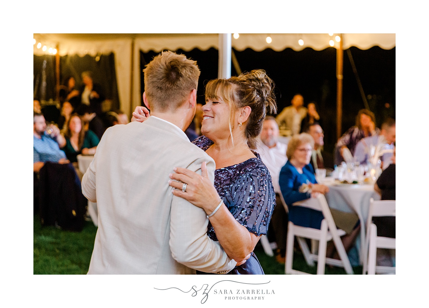 groom and mom dance during Rhode Island wedding reception