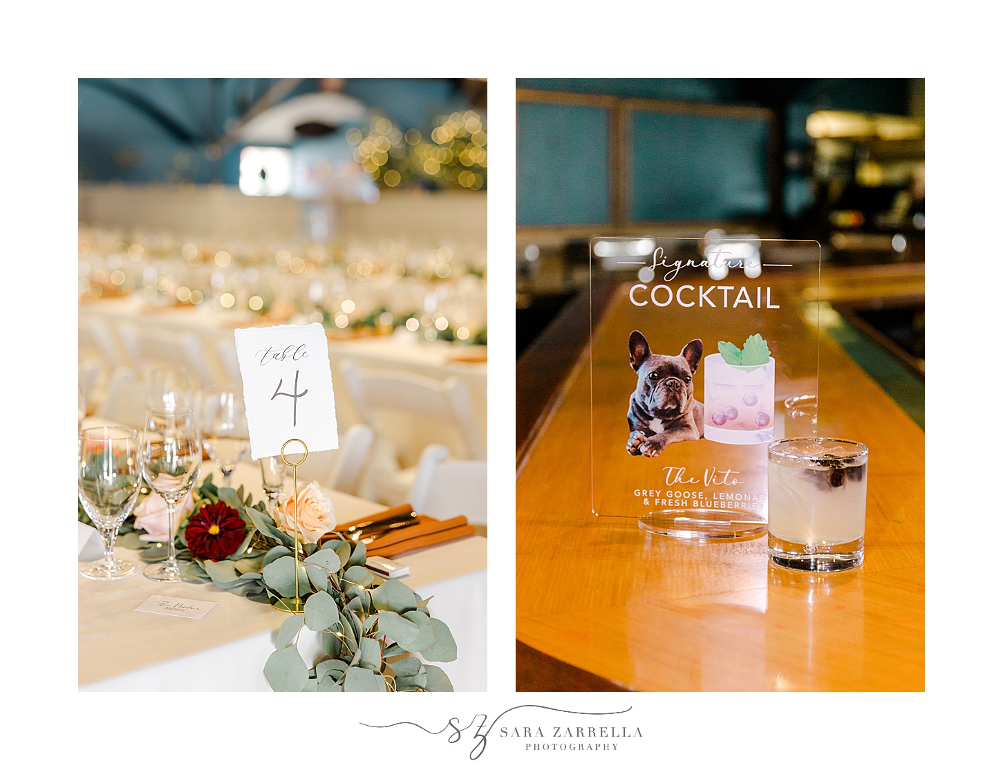 fall wedding reception at the Windjammer with gold and green accents 