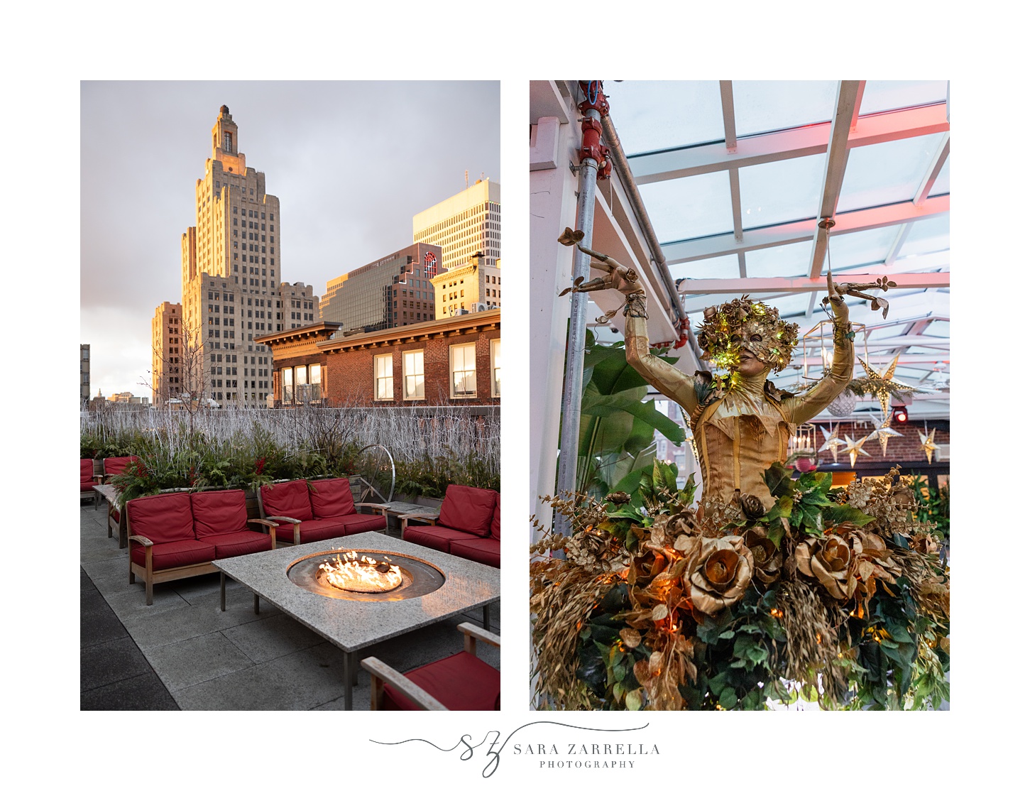 fire pit and outdoor seating on balcony at the Providence G