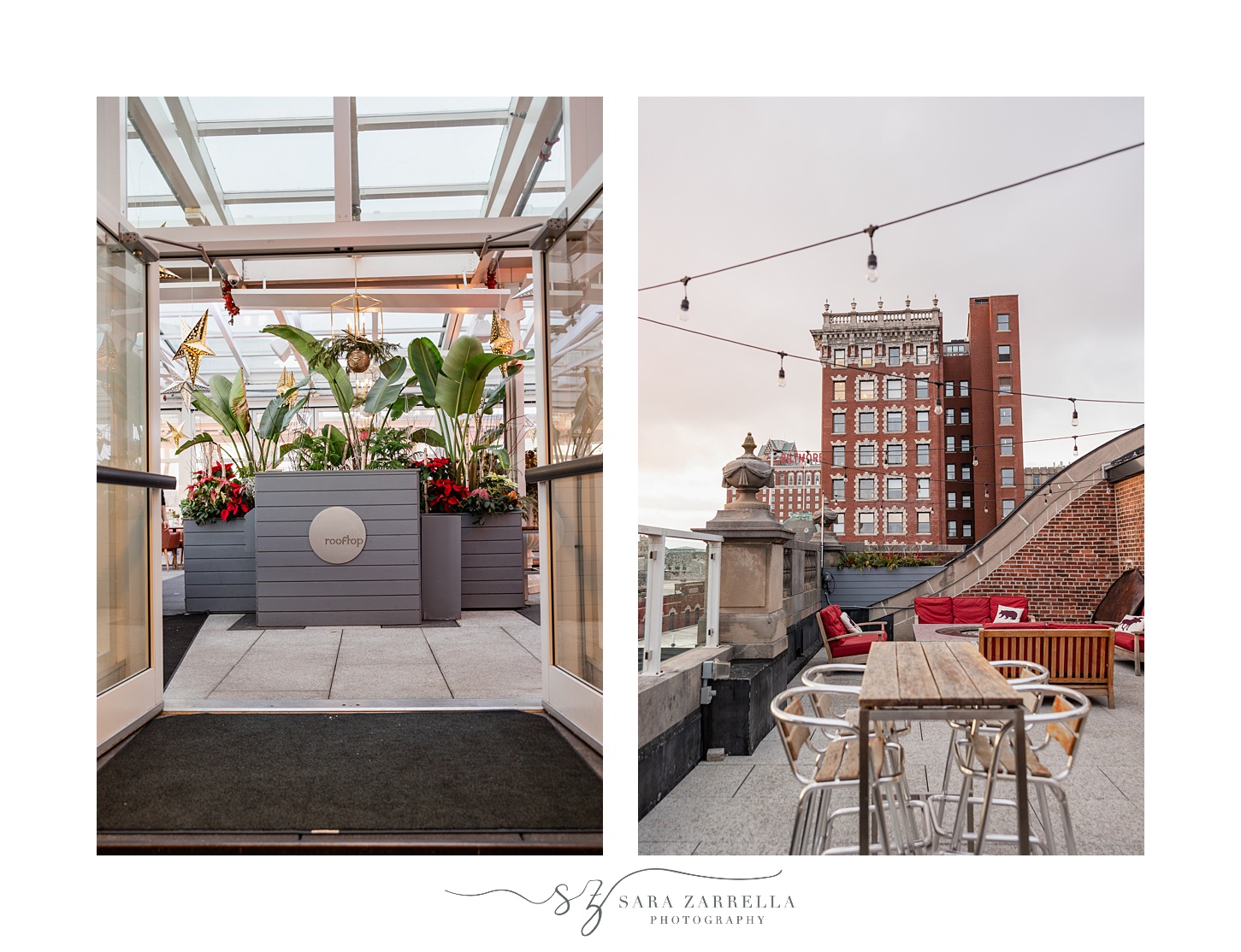 outdoor patio seating on rooftop balcony of the Providence G